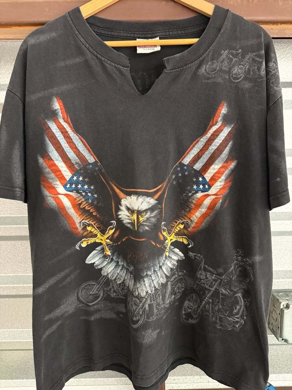 American Motorcycle Trading Company T-Shirt Size X-Large Black Eagle Flag